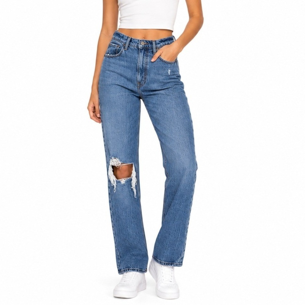 Abercrombie & Fitch 90s Straight Ultra High Rise Distressed Jeans Blue Size26/2R